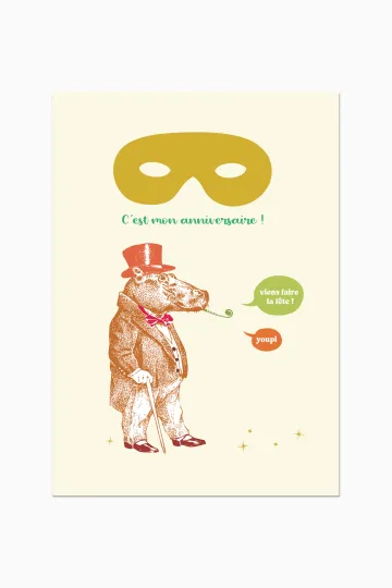Carton invitation anniversaire - 8 cartes Hippo