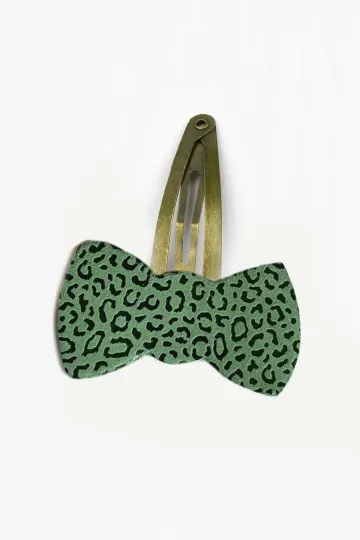 Barrette clic-clac cuir - Noeud panthère