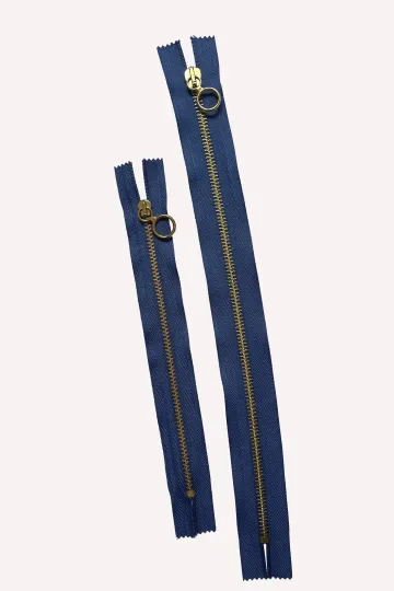 Lot de 2 fermetures éclair métal - 19 et 30 cm - bleu - Curseur rond