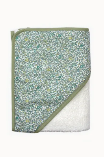 Cape de bain bébé liberty fleuri vert fabriquée en france Barnabé aime le café éponge  blanche
