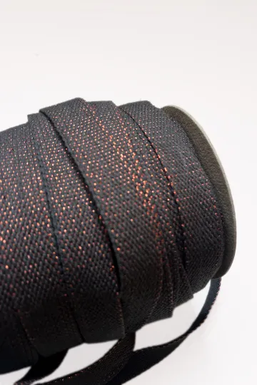 Sangle coton & lurex - 4 mètres - Anthracite & lurex cuivré