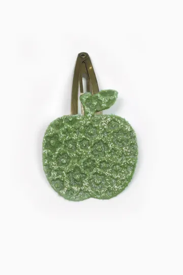 Barrette clic-clac cuir - Pomme vert amande