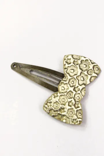 Barrette clic-clac cuir - Noeud or