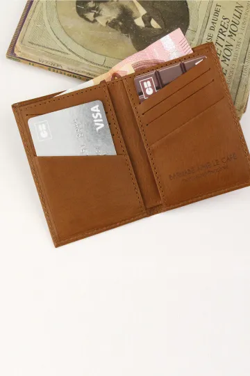 Porte carte compact Homme - cuir Caramel