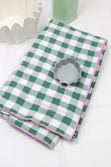 nappe vichy carreaux verts 2m50 broderie bon appetit