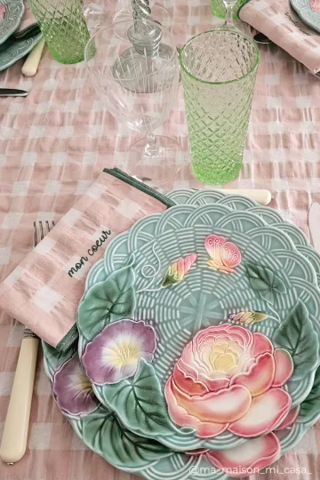 Serviette de Table rose macaron - mon coeur