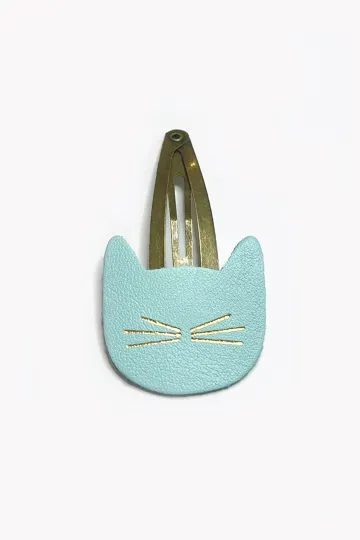 Barrette clic-clac cuir - Chat Bora Bora