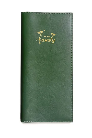 Protège livret de famille cuir vert marquage doré Barnabé aime le café made in france zoom