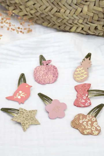 Barrette clic-clac cuir - Flamingo