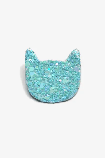 Broche paillettée - Chat bleu