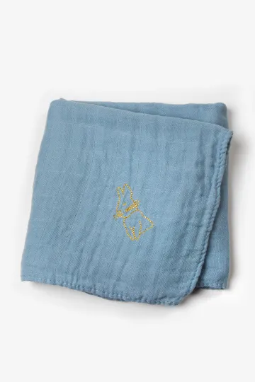 lange double gaze de coton bleu broderie doré lapin Barnabé aime le café