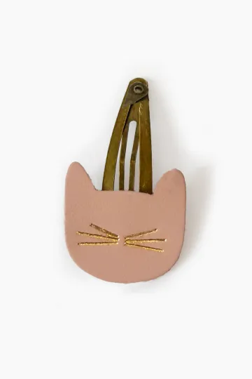 Barrette clic-clac cuir - Chat Sugar