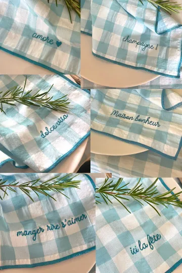 Serviette de Table vichy brodée - Lagon