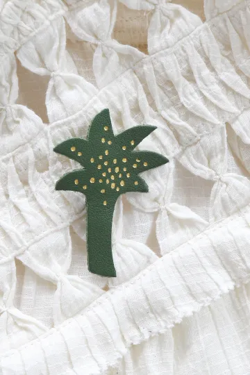 Broche cuir - Palmier Agave