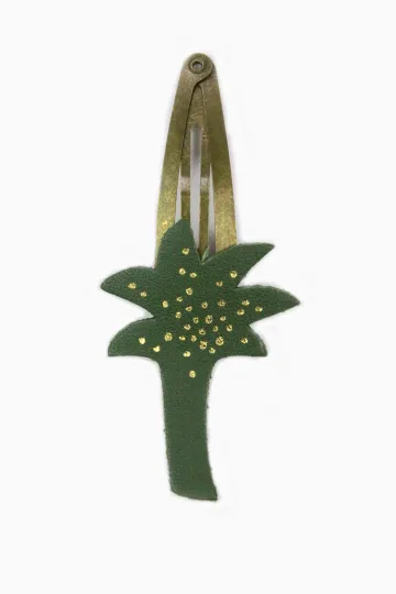 Barrette clic-clac cuir - Palmier agave