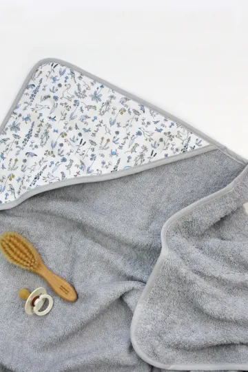 Cape de bain bébé made in france Barnabé aime le café éponge grise Liberty animaux