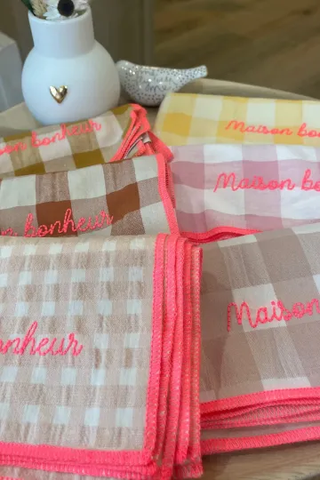 Serviette de table vichy brodée - Set de 6 - Maison bonheur