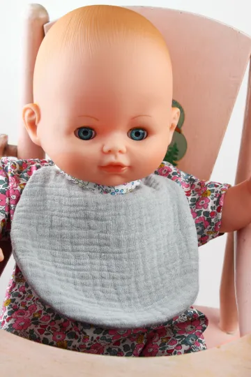 Bavoir poupée - double gaze gris souris