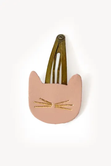 Barrette clic-clac cuir - Chat Sugar