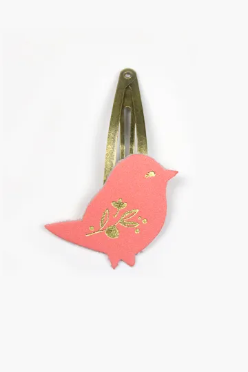 Barrette clic-clac cuir - Flamingo
