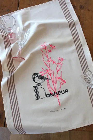 TORCHON DE CUISINE SÉRIGRAPHIÉ - Bonheur