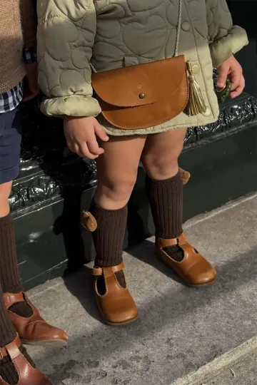 Sac Pompon - cuir Caramel
