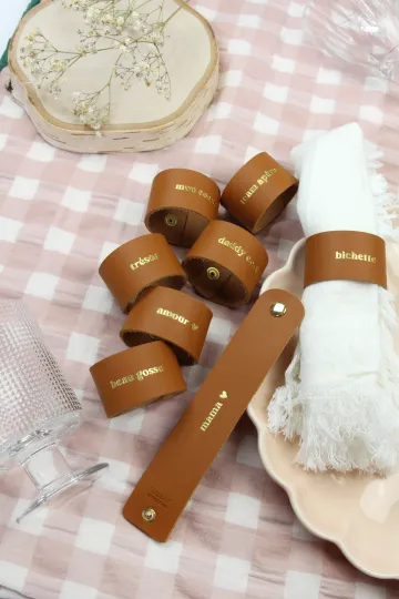 Rond de serviette en cuir - set de 8 modèles assortis