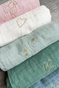 lange mousseline de coton vert d'eau broderie doré lune Barnabé aime le café