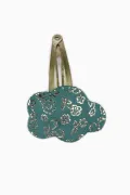 Barrette clic-clac cuir - Nuage fleuri bleu