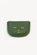 Porte monnaie cuir lisse vert marquage chat Barnabé aime le café made in france