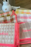 Serviette de table vichy brodée - Set de 6 - Maison bonheur