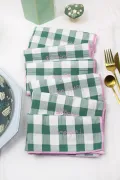 Serviette de Table vichy brodée - set de 6 - sauge