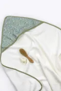 Cape de bain à capuche bébé liberty fleuri vert fabriquée en france Barnabé aime le café éponge  blanche