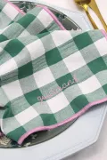 Serviette de Table vichy brodée - set de 6 - sauge