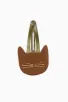 Barrette clic-clac cuir - Chat caramel